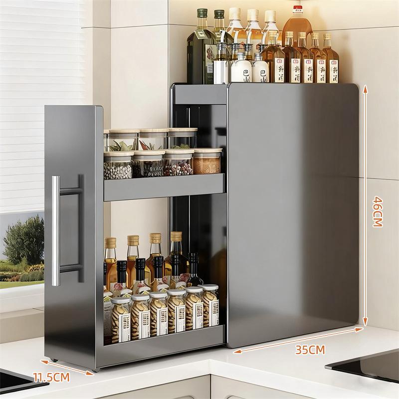 カウンタートップ引き出し式収納ラック狭い防塵鉄製収納ラック調味料整理新しいキッチン調味料ラック