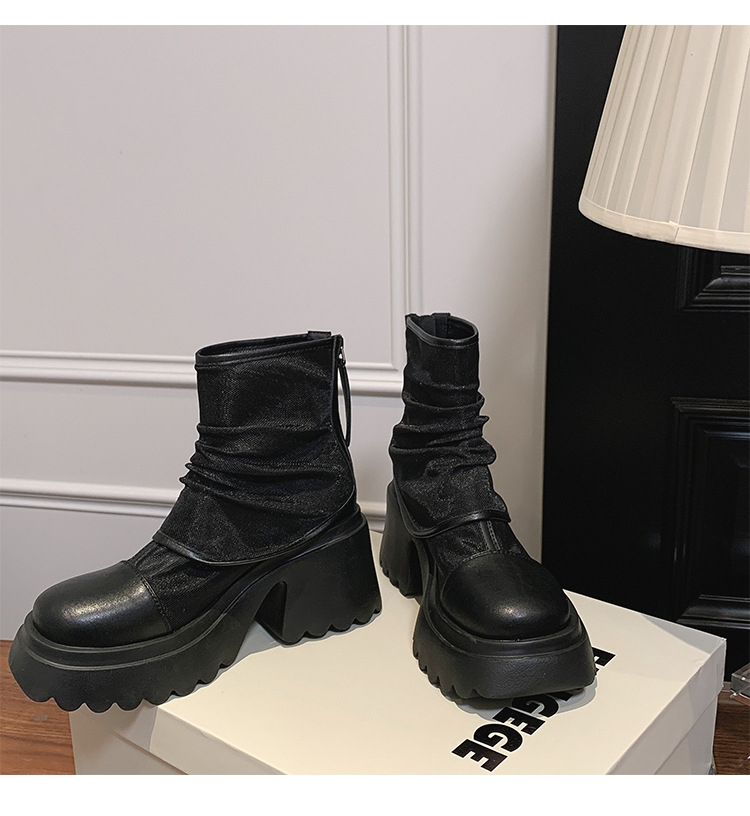 Boot lưới nữ cao gót 8cm đế dày phong cách Martin — Màu đen, Màu trắng chi tiết 24