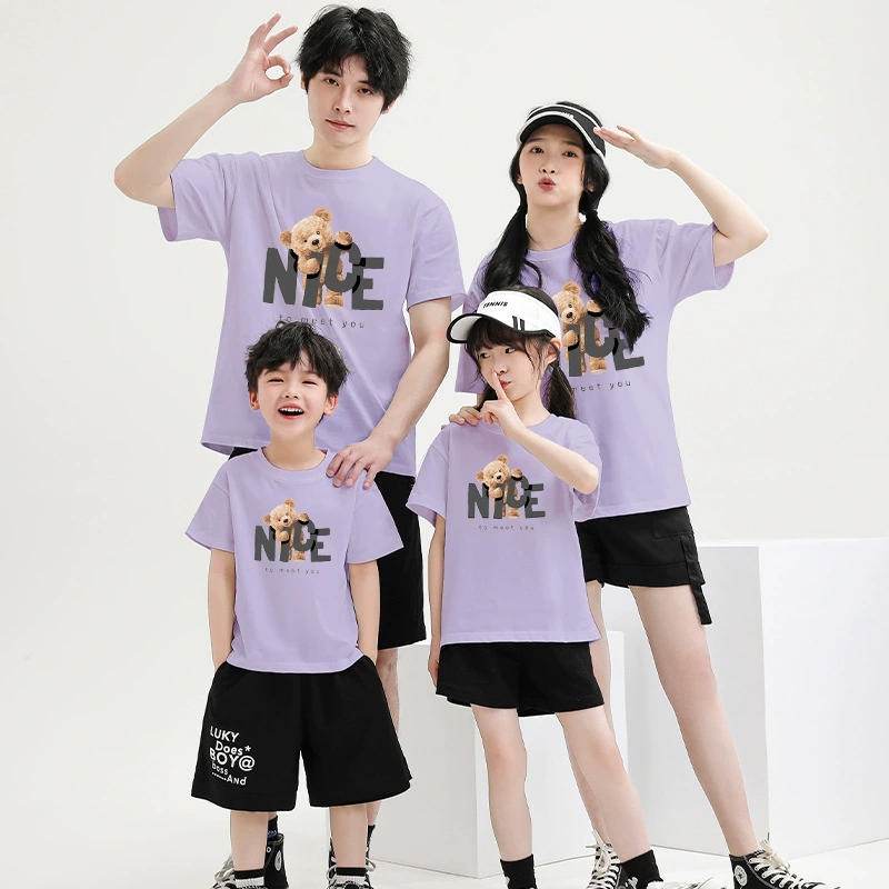 Cotton children's T-shirt, custom-made, 200 gram, family style, European style, with little bears