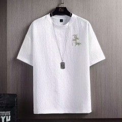 新しいプリントアイスシルク半袖Tシャツメンズ夏ラウンドネックトレンディな薄い半袖Tシャツボトリングシャツトップ服