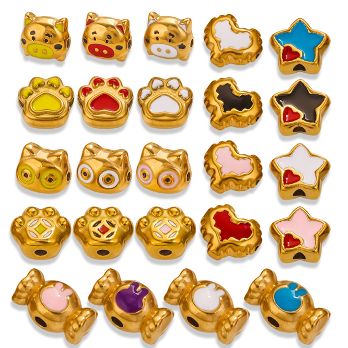 Acero inoxidable goteo de aceite gran agujero dibujos animados cuentas de acero de titanio cuentas espaciadoras accesorios lindos joyas de pulsera DIY accesorios