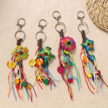 波西米亚民族风椰壳包挂挂件手工编织复古彩色流苏挂饰女个性挂件