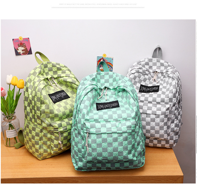 Korean ins artistic trend checkerboard checkered backpack, Japanese Harajuku style fresh and clean high school and junior high school student bag undefined