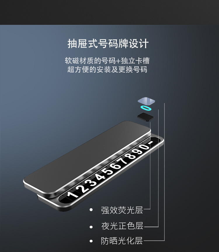 [Oem Customization] Temporary Parking Sign, Hidden Digital Night-Light Car Number Plate, In-Car Decoration, Metal Removable License Plate