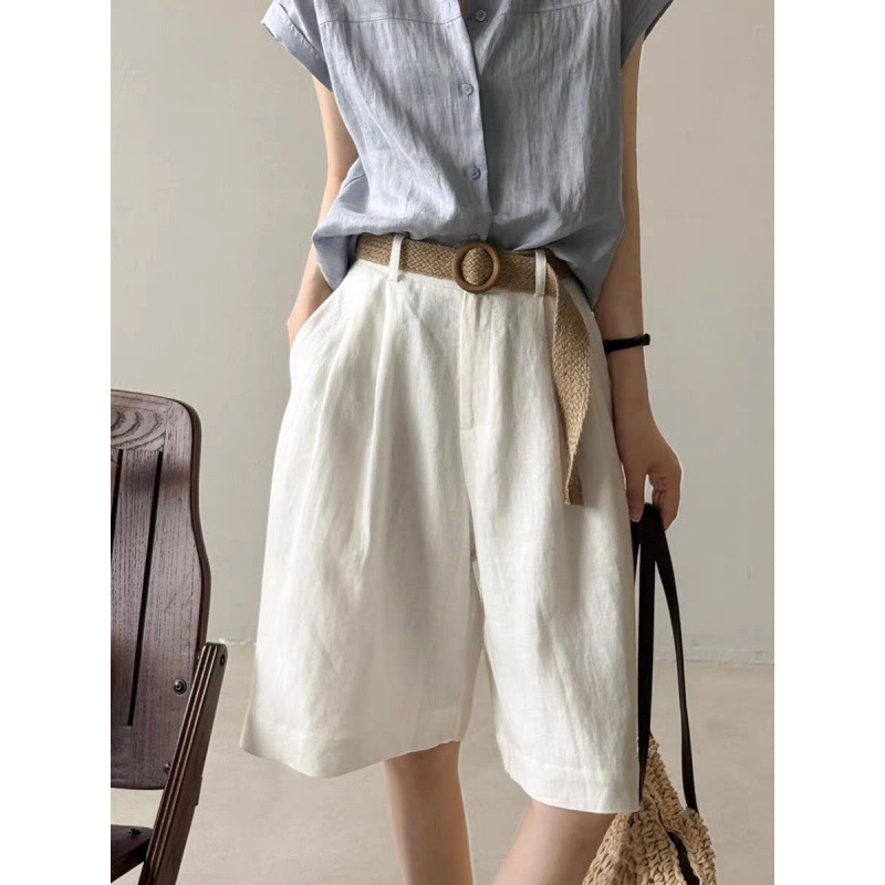 Recommended! Women's Linen Wide-Leg Pants, Summer Casual High-Waisted Shorts, Loose Five-Point Pants, Drapey and Slimming Straight-Leg Pants