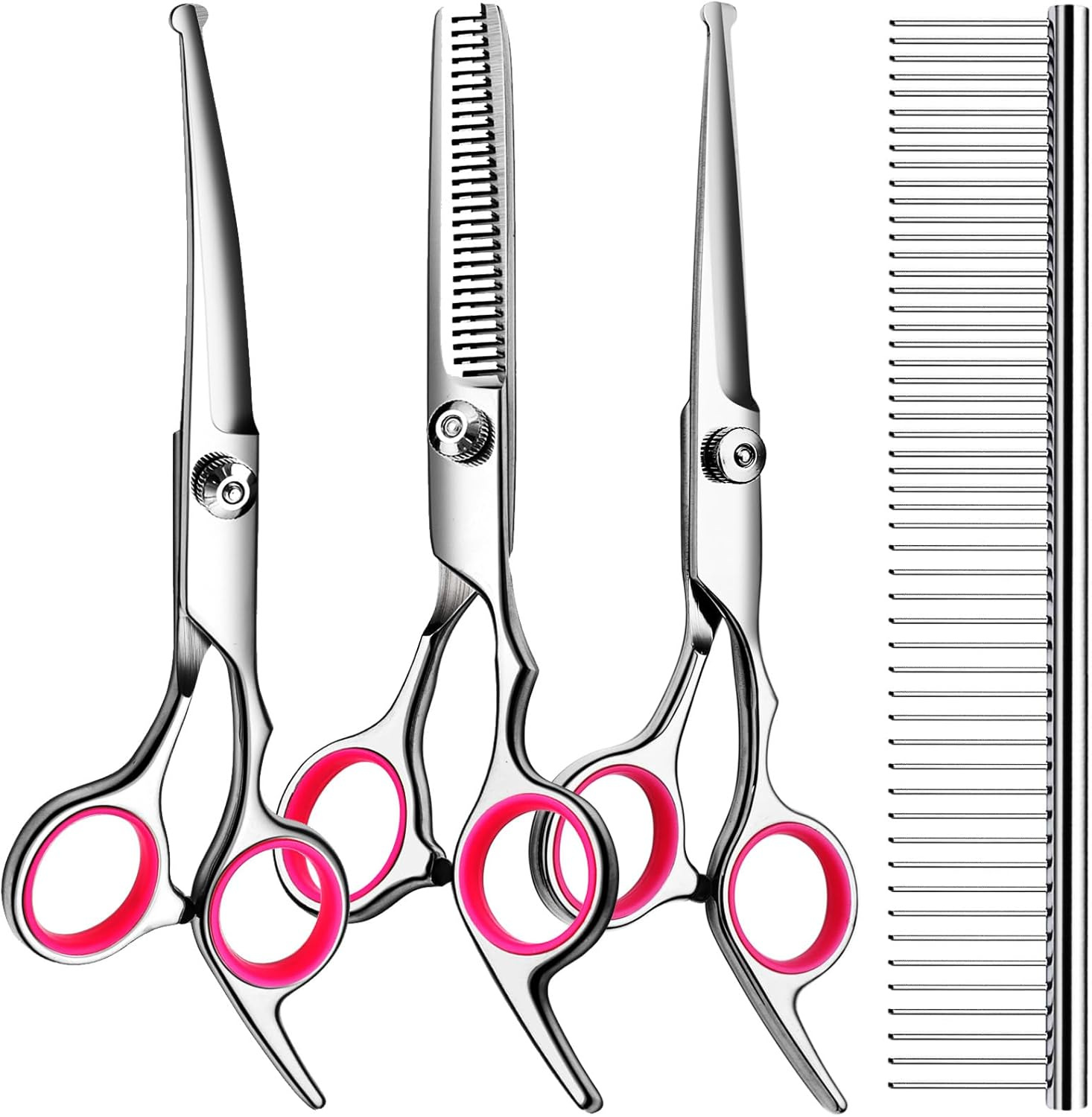 Fish mouth white snail powder ring-flat scissors + dental scissors + downhill + steel comb