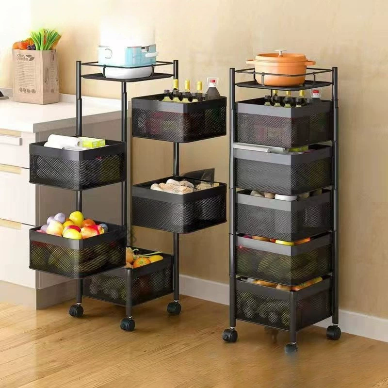 Кухонная полка для хранения овощей, многослойная квадратная вращающаяся корзина для овощей, угловой слив для фруктов с шкивом