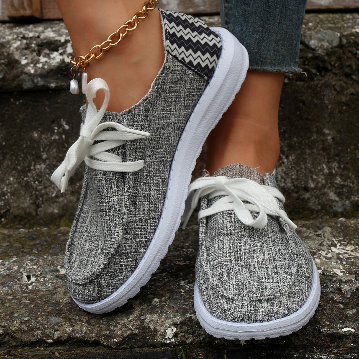 Women's Shoes large size color matching low top shoes flat round head graffiti canvas breathable sneakers _voghion.com