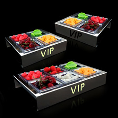 Bar & KTV Exclusive Luminous Stainless Steel Divided Snack Plate, Fruit Bowl, VIP Snacks & Treats Storage Platter, Fruit Dish