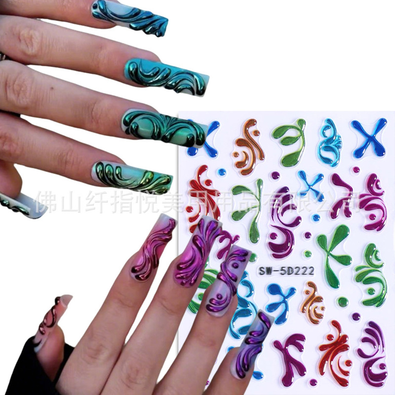 Cross-Border Embossed Nail Art Stickers - 5D Three-Dimensional Iridescent Graffiti Abstract Style Curve Totem Nail Decals Decorations Cross-Border Embossed Nail Art Stickers - 5D Three-Dimensional Iridescent Graffiti Abstract Style Curve Totem Nail Decals Decorations