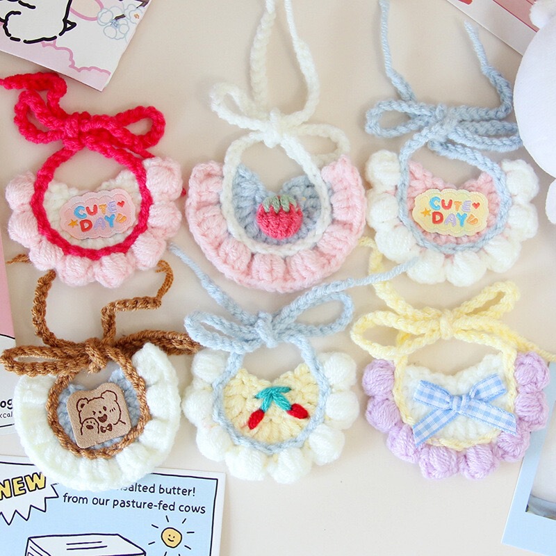 Cotton Doll Saliva Towel Self-Deprecating Bear Mini Bib Doll Clothes Mini Accessories Crochet Neck Scarf Doll Decoration