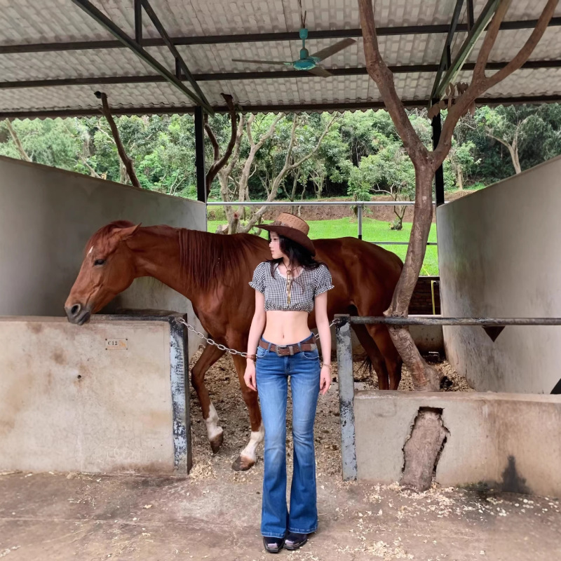 Wide-Leg Flared Pants｜Turquoise E-Memory Vibrant Blue Western｜Cheopp Denim Jeans Version