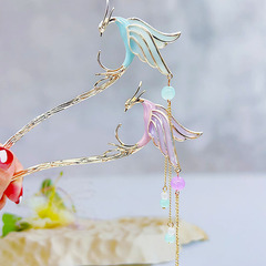 New Style Phoenix Feather Earrings with Retro Charming Updo Hairpin, Ancient Style Hanfu Hair Adornments, Wholesale Hair Accessories