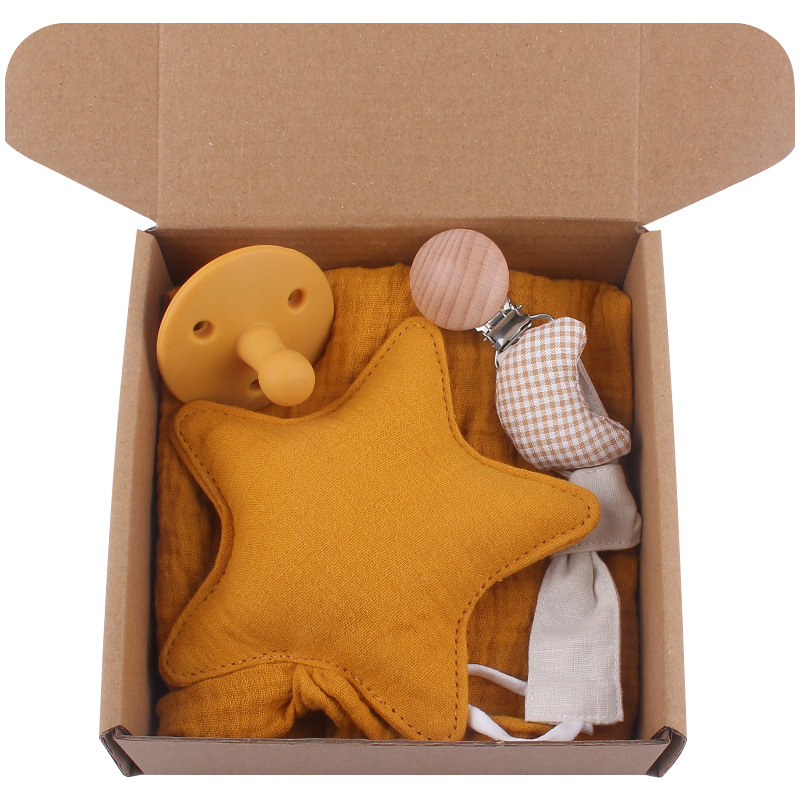 Suministros para bebés estrella de dibujos animados toalla calmante creativo bebé chupete de silicona cadena mordedor juguete conjunto de tres piezas