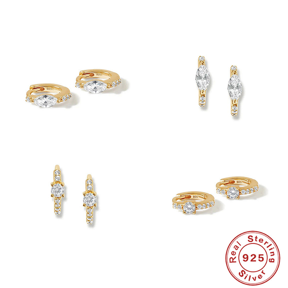 Nueva moda transfronteriza Venta caliente ins estilo s925 plata esterlina simple clásico todo partido diamante oído anillo oído hebilla pendientes para las mujeres