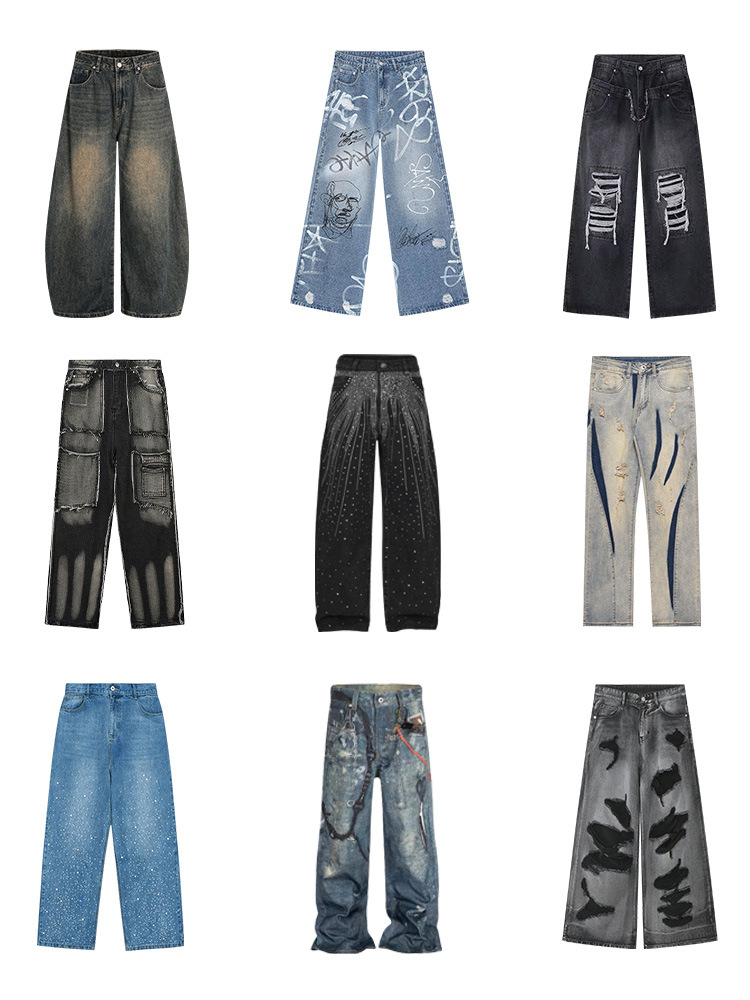 Pantalones de Mezclilla Curvados de Pierna Ancha para Hombre de Algodón Corte Holgado para Uso Diario image 5