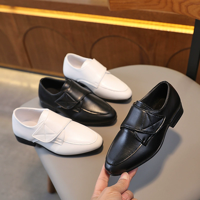 Кожаная обувь для мальчиков, черная кожаная обувь с мягкой подошвой, новый стиль, британская модная обувь для мальчиков, одиночная обувь для больших детей, для студентов и детей