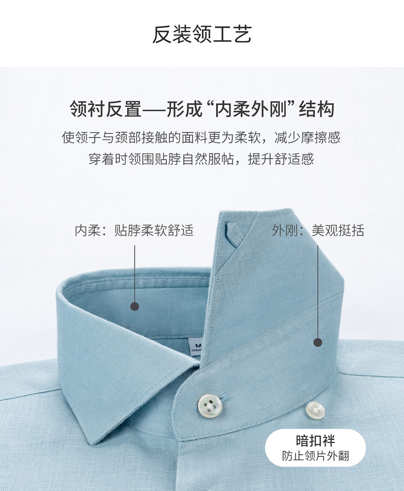 Áo sơ mi nam tay ngắn 100% vải lanh chống nhăn dáng rộng — Màu hạt dẻ - Áo ngắn tay 13, Trắng - Áo tay ngắn 01, Xanh hồ - Áo tay ngắn 11 chi tiết 10