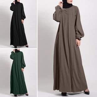 Amazon Autumn Cross-border Independence Station New Temperature Commuter Solid Color Dress Islamic Muslim Loose Robe