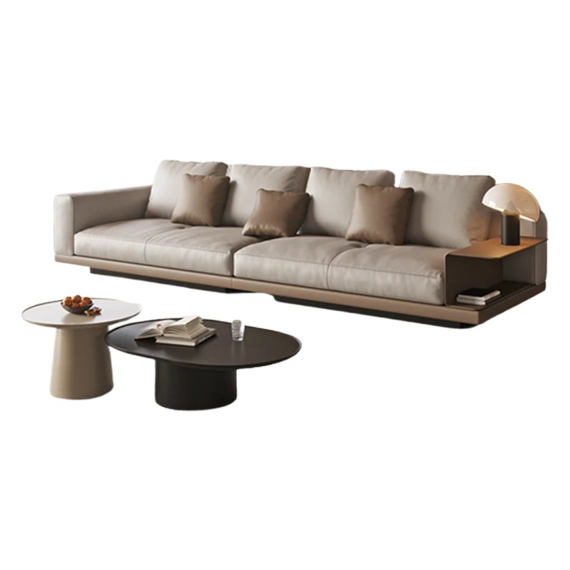 Sofá de cuero estilo italiano, sofá minimalista tapizado en cuero para sala de estar, adecuado para apartamentos grandes y pequeños, sofá de cuero genuino de alta gama de lujo ligero.