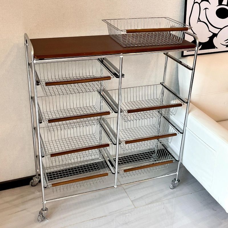 中古小推车置物架客厅移动带轮拉篮零食收纳架家用复古厨房置物架|undefined
