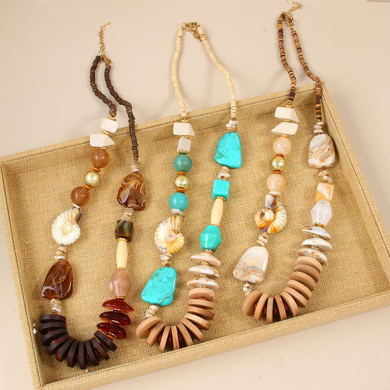 Summer Bohemian Style Fashion Casual Beach Shell Pendant Beaded Necklace Seaside Travel Sweet Cool Clavicle Chain