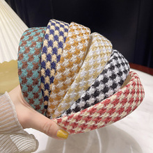 韩国新款秋冬复古千鸟格海绵发箍女学院风高颅顶宽边洗脸头箍批发