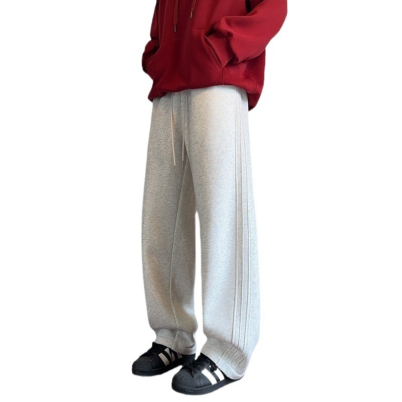 미국 스타일 플리츠 스웨트 팬츠 남성 가을 겨울 트렌디 브랜드 헤비 벨벳 두꺼워진 루즈 스트레이트 와이드 레그 스포츠 캐주얼 바지