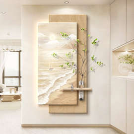 原木奶油风玄关装饰画水培绿植走廊过道挂画造景高级感入户门壁灯