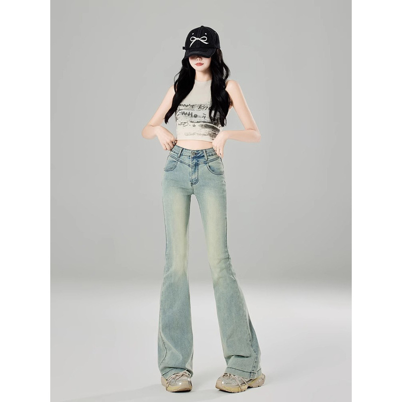 light blue Micro-blared Jeans Women's Spring New 2025 Small High Waist All-match Slimming Horseshoe Flared Pants