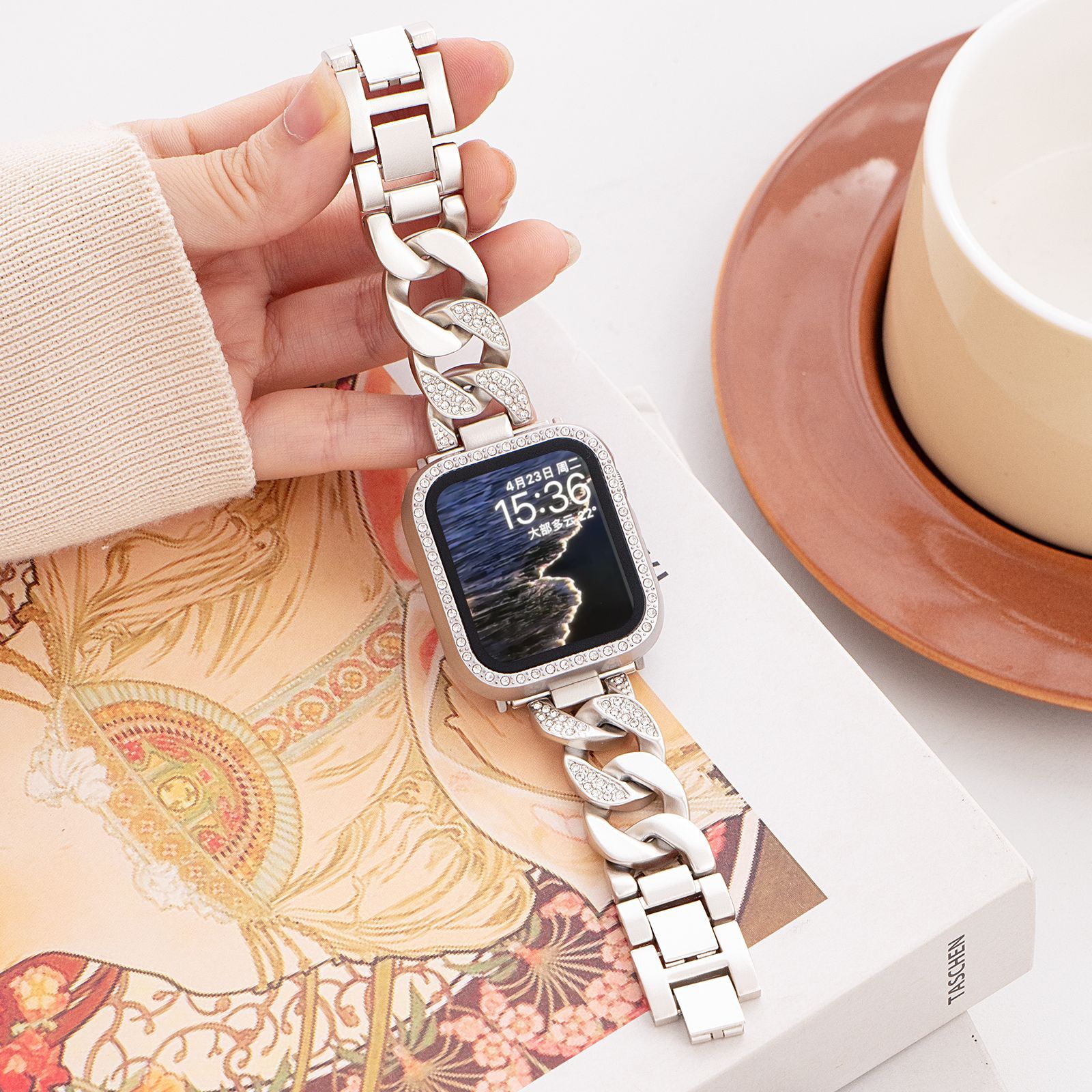 Suitable for iWatch Apple Watch with Denim Chain Diamond Metal Watch Strap Applewatch Women's Niche Wristband