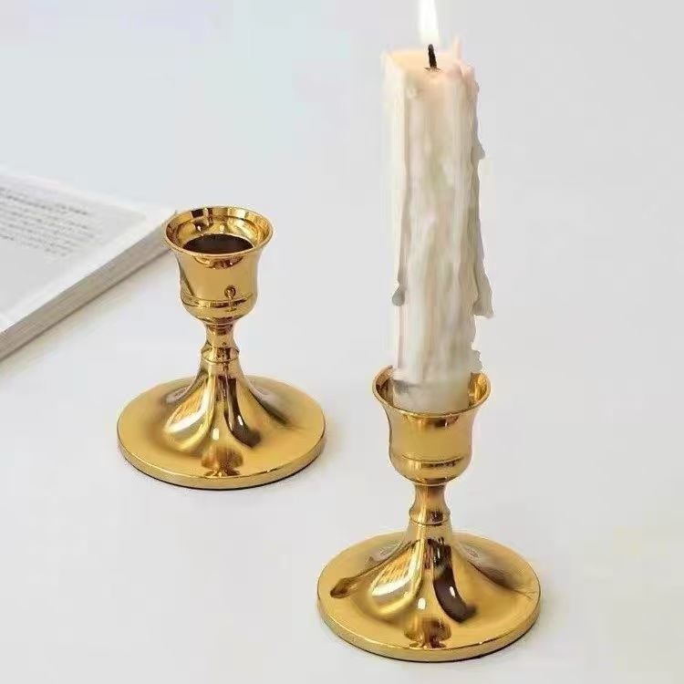 轻奢北欧法式复古典黄铜色家用铝制蜡烛台摆件金属浪漫水晶球摆件