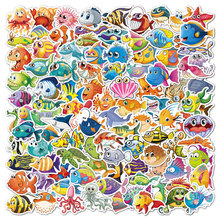 鱼贴纸104张不侵权防水可爱卡通自粘滑板他行李箱海洋动物贴纸