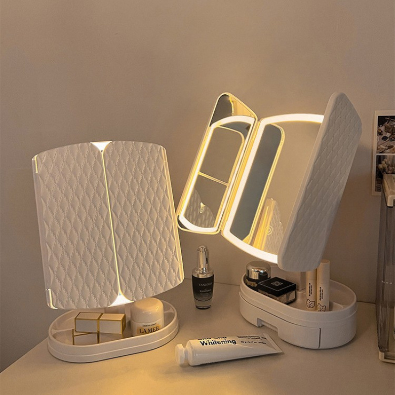 妆镜带灯台式桌面学生梳妆镜子充电贝壳灯梳妆镜生日女