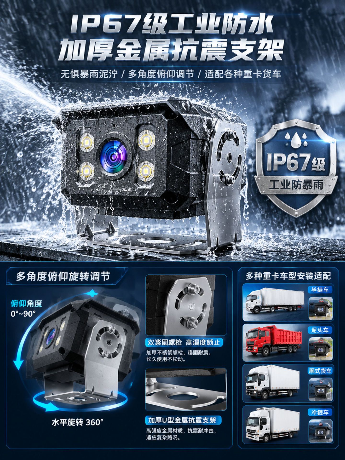Truck heavy-duty remote surveillance camera with GPS positioning, intercom, and high-definition night vision driving recorder