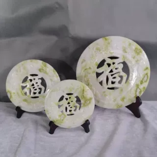 蓝田玉平安扣玉摆件五福临门福字玉扣家庭办公桌玉器工艺礼品
