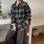格子长袖宽松复古风衬衫