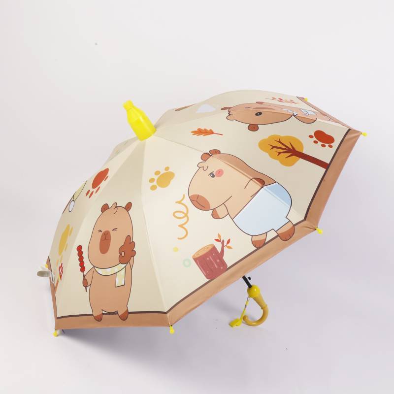 Paraguas Infantil de Mango Largo con Recubrimiento Negro, Protección Solar y Semiautomático, para Estudiantes