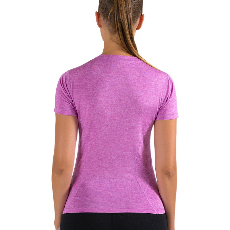 Primavera y verano ropa de entrenamiento delgada de las mujeres transpirable suelta yoga de manga corta superior corriendo Adelgazamiento de secado rápido sensación fresca Camiseta deportiva