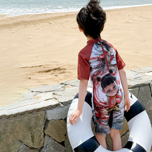 Children's Anime Nara Own Waterproof One-piece Swimsuit for Boys and Girls, New Quick-drying Short-sleeve Swimwear for Kids