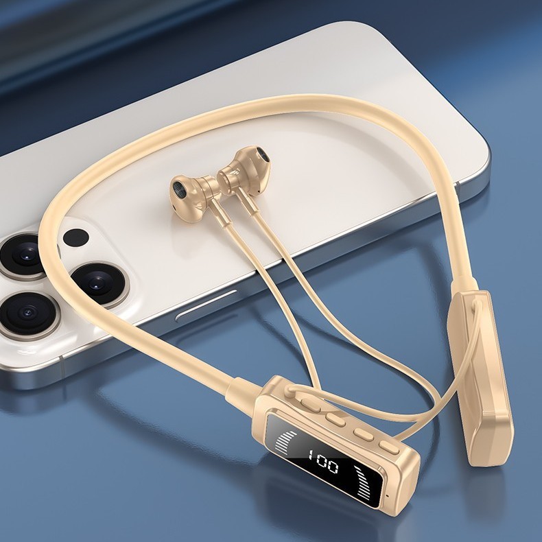首掛けワイヤレスBluetoothヘッドセット、首掛けカラオケイヤーフィードバックワイヤレスBluetoothヘッドセット、重低音、デジタルディスプレイ、ロングスタンバイ|undefined