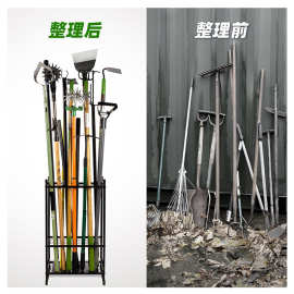 跨境花园工具收纳架庭院重型金属储物架园林车库农具落地铁艺支架