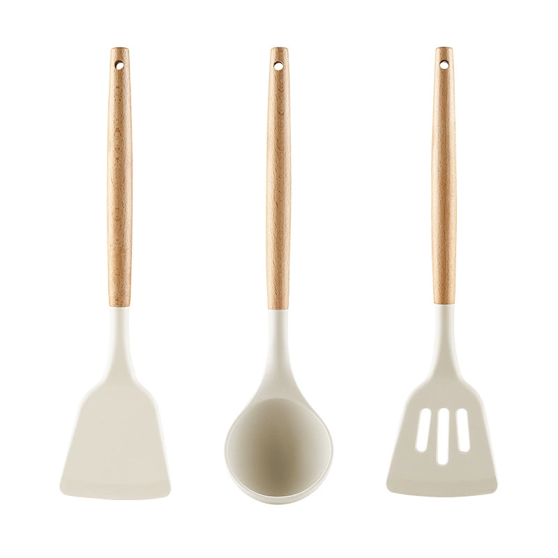 Solid wood handle silicone kitchenware food grade high temperature -resistant spatula non -stick pot dedicated fried shovel soup spoon spoil set combination