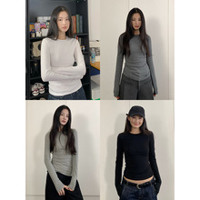 楠涛正肩t恤长袖圆领打底衫女士秋季显瘦修身基础款休闲内搭上衣