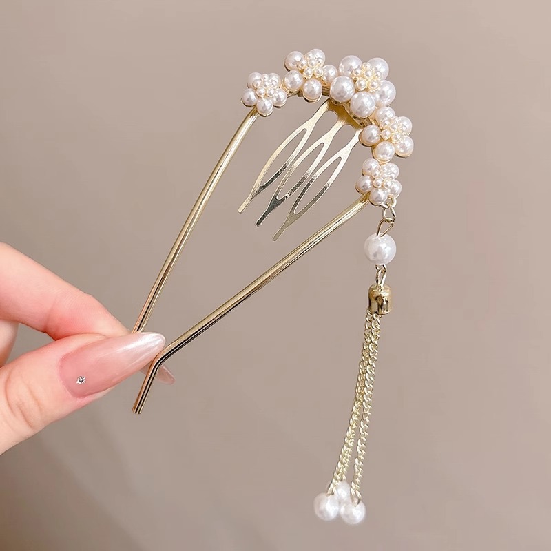 Guofeng perla flange u clip de cabello para mujeres de alto nivel nuevo estilo antiguo chino paso agitando clip de cabello clip de cabello vestido de caballo tocado