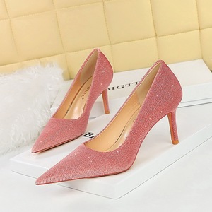 3391-A8 European and American Banquet Women&apos;s Shoes High Heels, Thin Heels, Shallow Mouth, Pointed Headlamp, Plush,