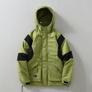 Y2318 Winter Men's Hooded Cotton-padded Clothes Stitching Contrast Color Tooling Cotton-padded jacket Water-splashing-resistant Outdoor Jacket Cotton-padded Jacket Coat
