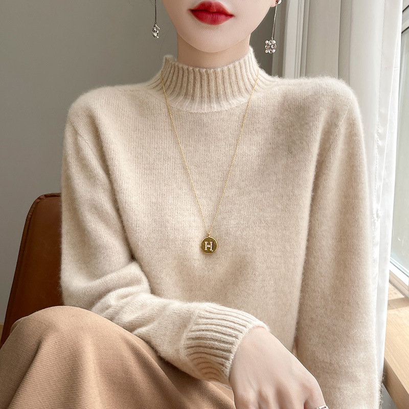 【First-Line Ready-To-Wear】Wool Sweater with Half-Turtleneck and Long Sleeves, New Autumn/Winter Seven-Needle Thick Knit Sweater for Women