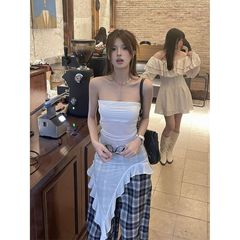 設計感荷葉邊泰式抹胸2025新款背心女夏季不規則修身小眾別致上衣