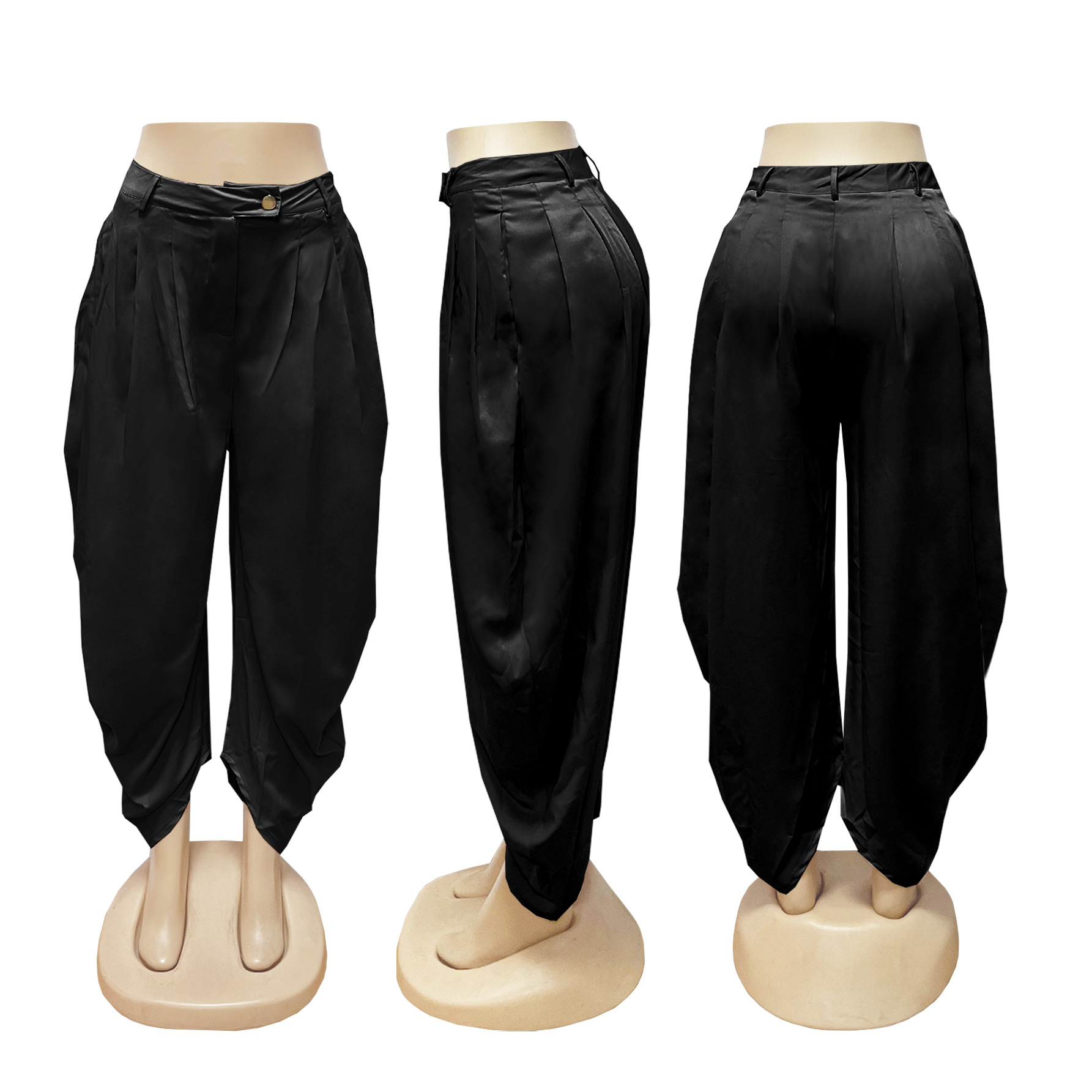 Damen Freizeithose In Unifarben Mit Blumendetail Urbaner Stil_voghion.com